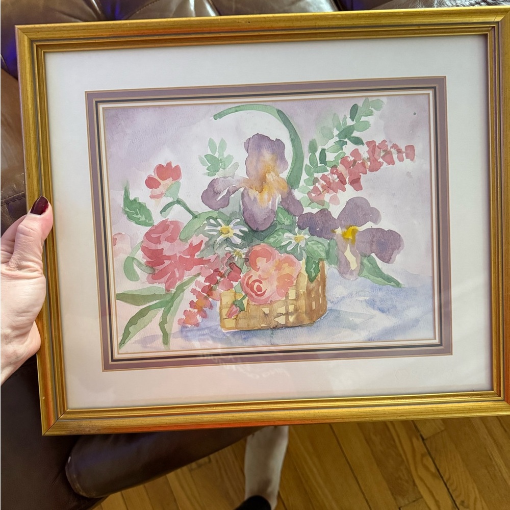 Floral Watercolor Illustration in Gold Frame